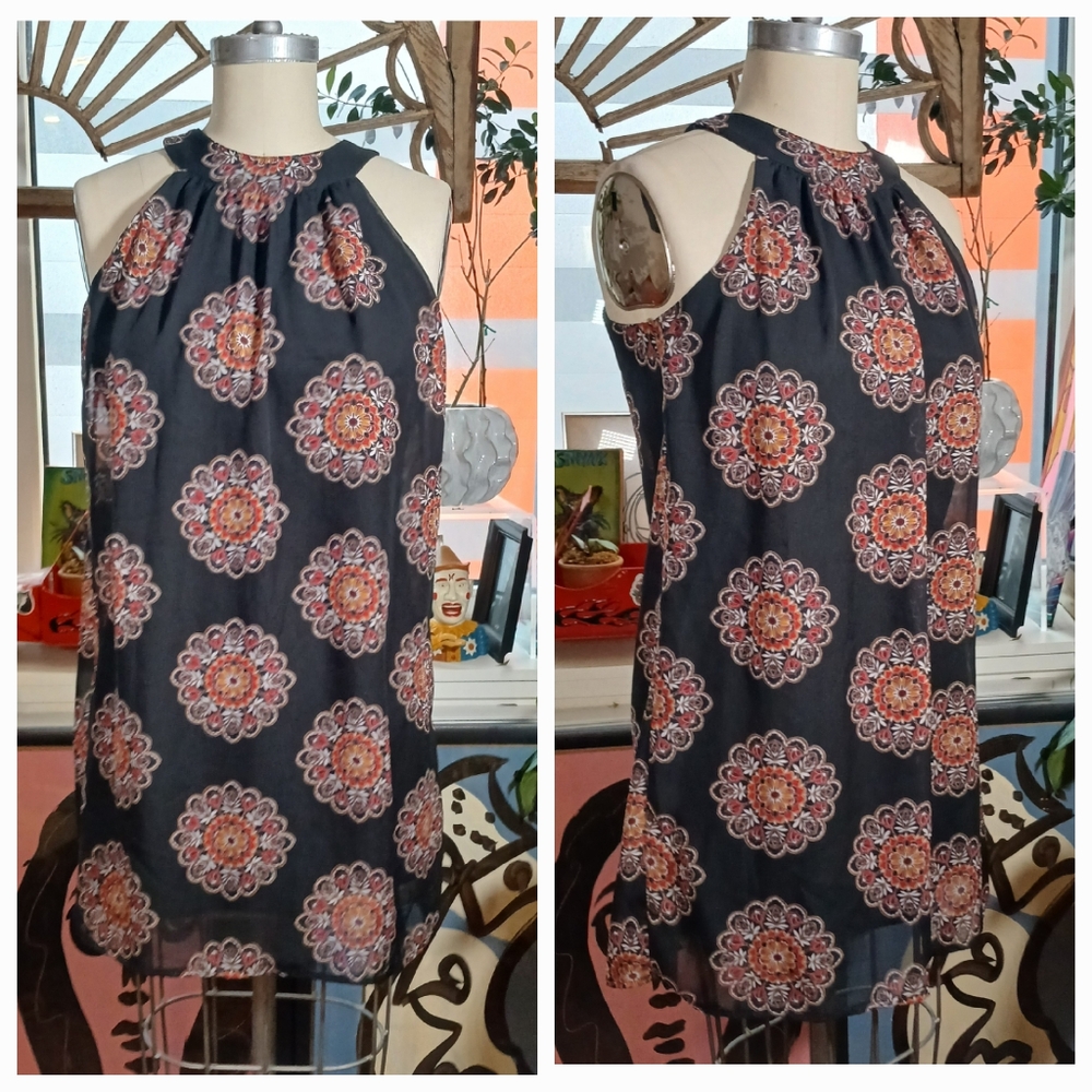 Crystal Sky Red & Black Halter Dress Size Small